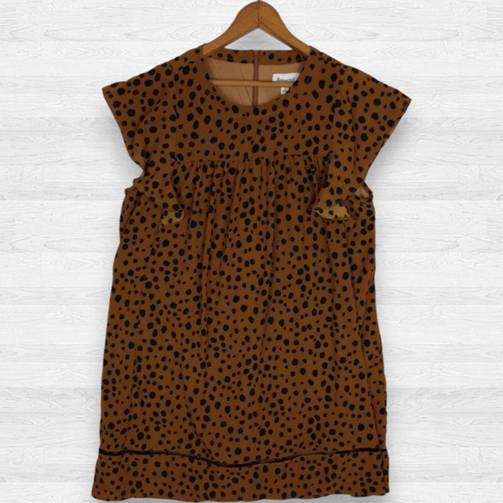 &Merci Women's Animal Print Rust Brown Black‎ Ruffled Cap Sleeve Dress Size L